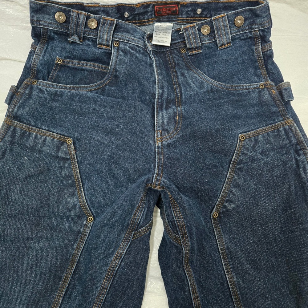 Five Brother Mens Double Front Logger Jeans Dark Wash Carpenter Work Pants 33x34